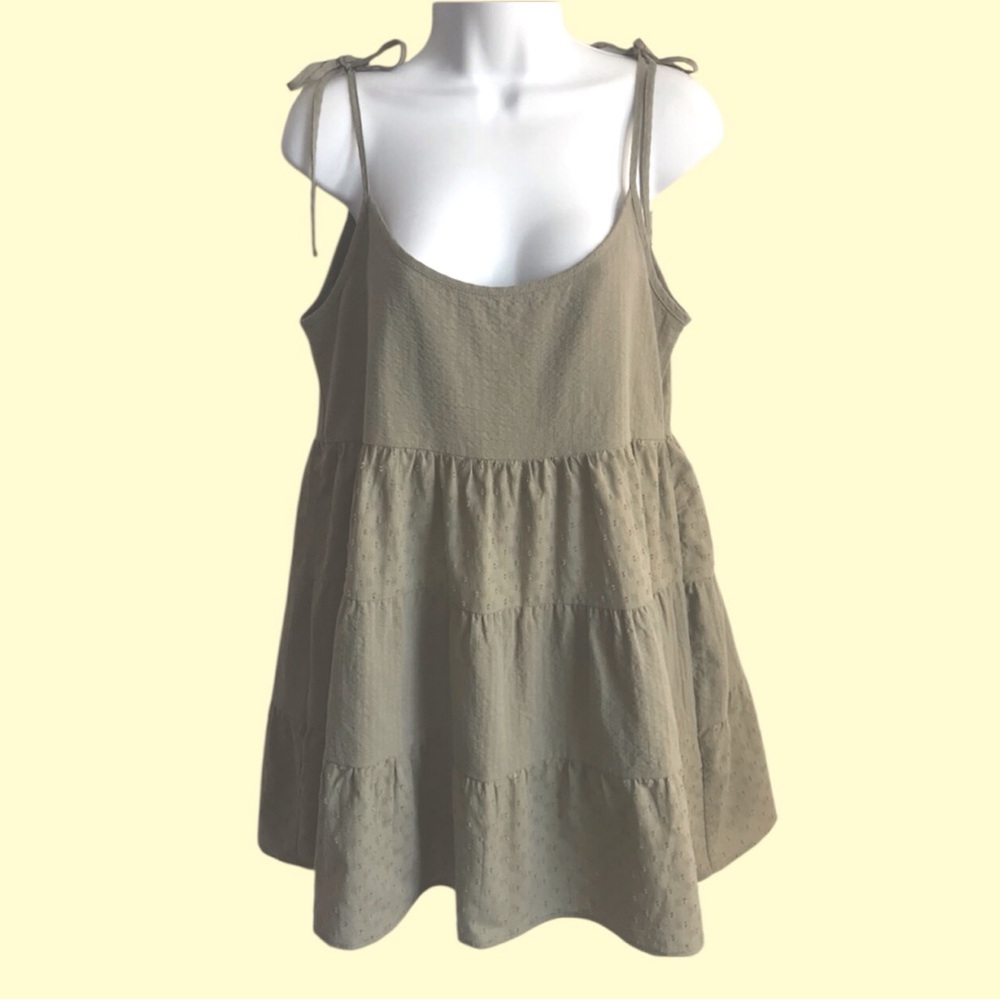 Cotton-On Women’s 12 New Sage Green Tie Strap Lightweight Mini Tiered Dress NWT - Picture 2 of 16